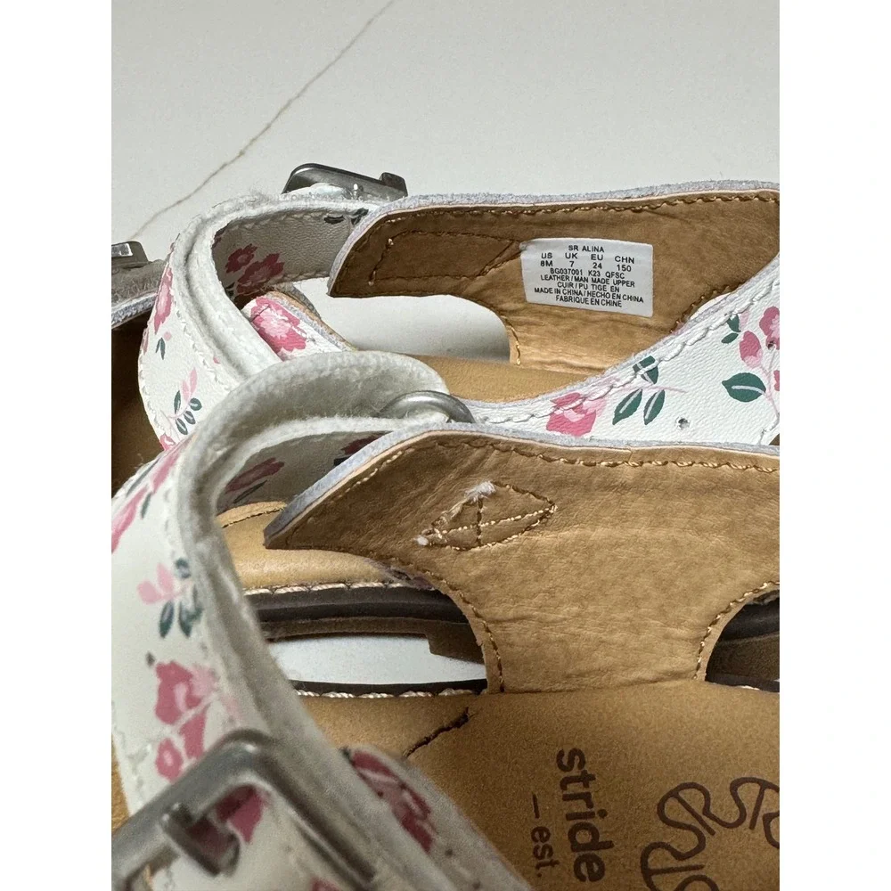Stride Rite Alina Girls Floral Sandals White Pink Leather Lined BG037801 Size 8M